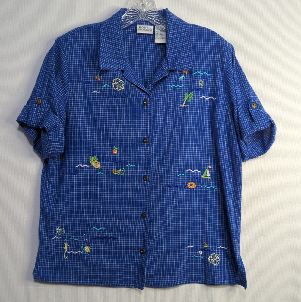 Koret Francisca Short‎ Sleeve Beach Print Button Up Size Small 592